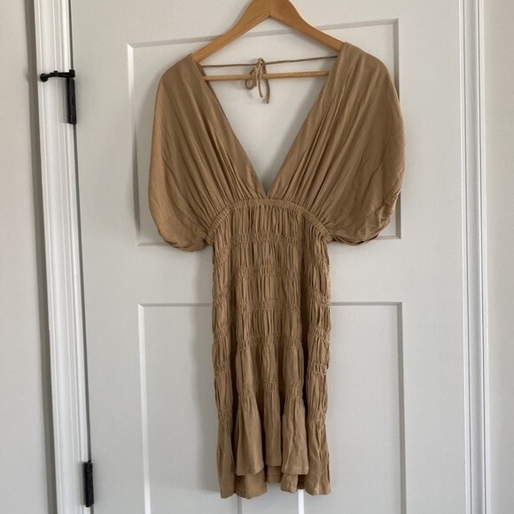 Lovers and Friends Vneck Ruched Nude Innika Summer Mini Dress XXS - Picture 8 of 16